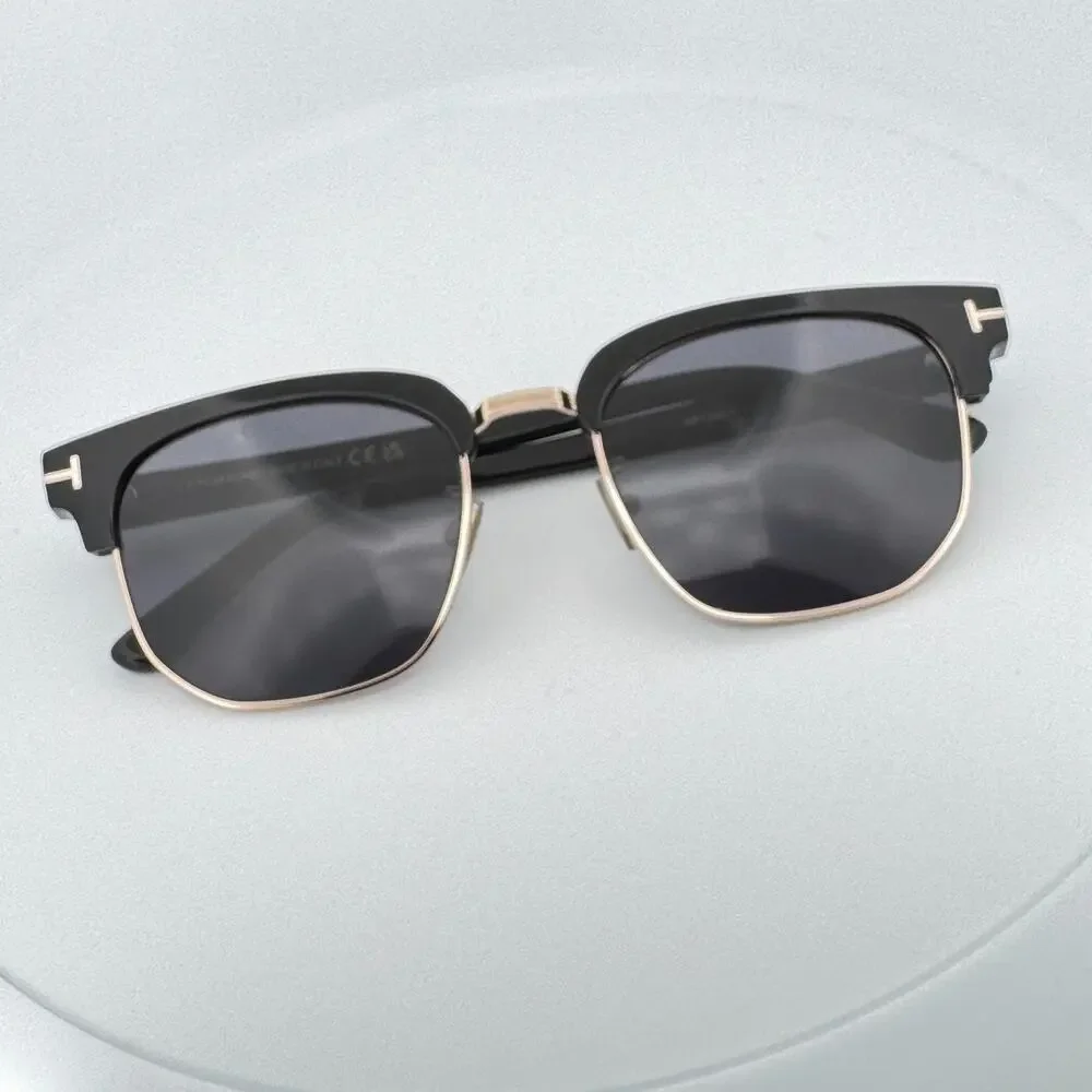 Tom Ford Sunglasses TF1165-K 01A Black Gold Horn Rim Gray Lens 54-20-145 New